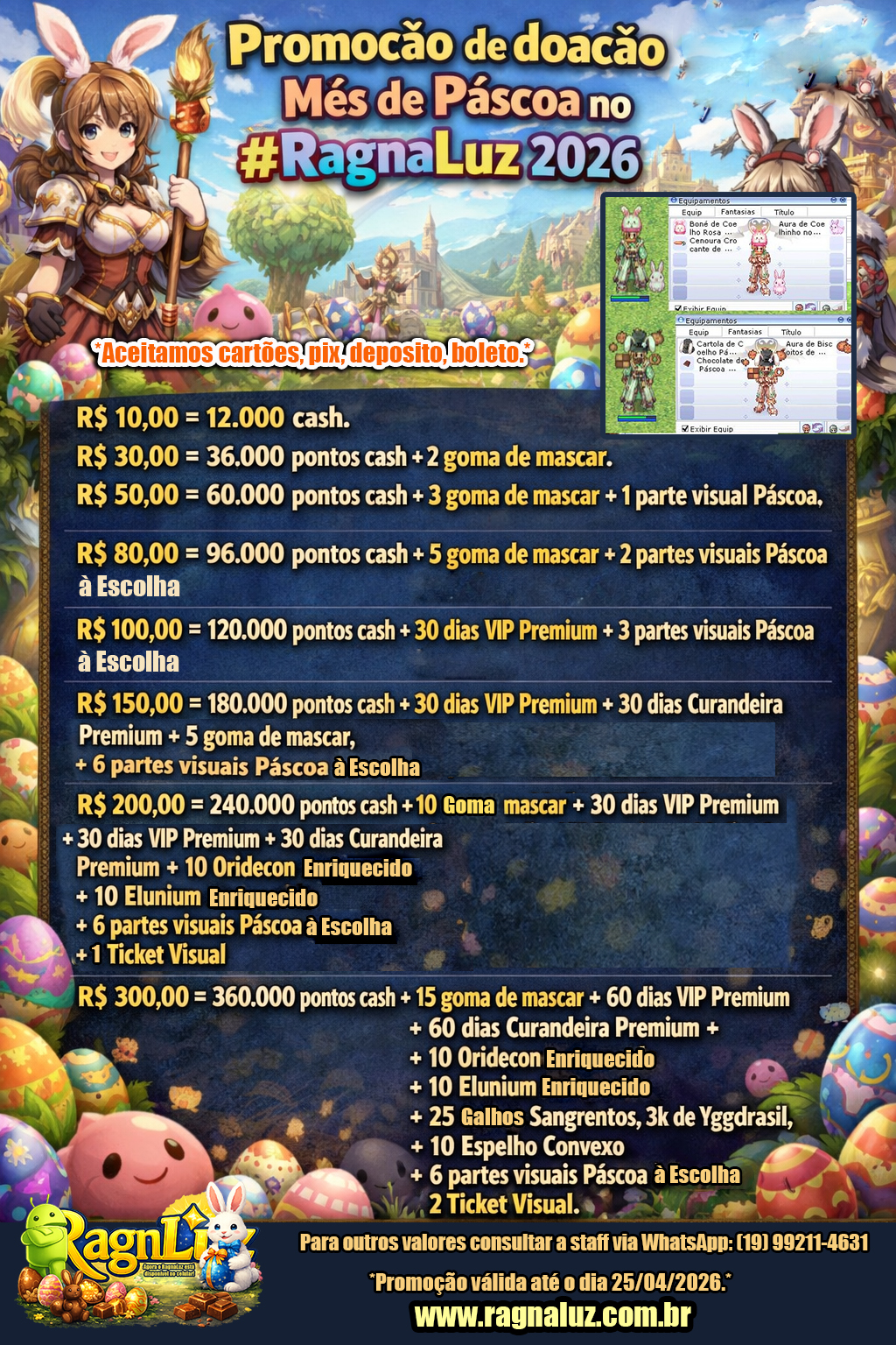 Nova promoção de doação Páscoa já disponível, dor hoje mesmo.