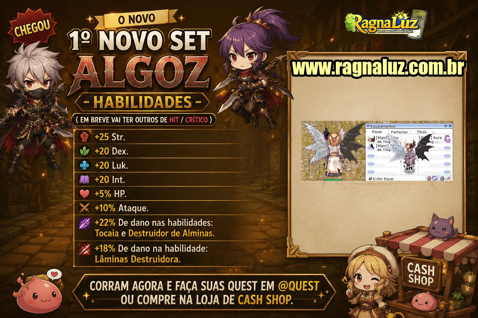 25/05/2025 - Disponível novo set algoz no cash shop e @quest